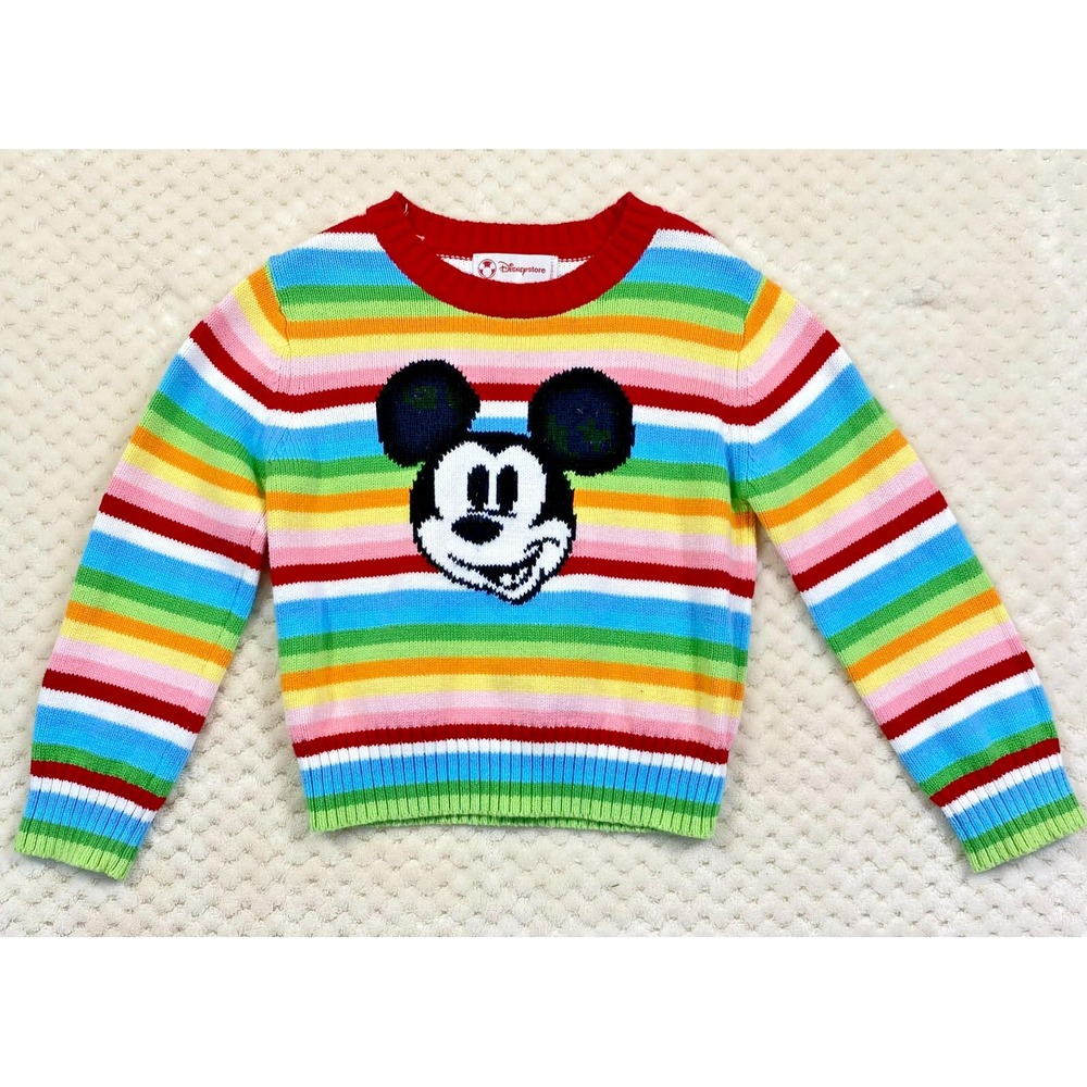 Disney Store Mickey Mouse Rainbow Cotton Striped Sweater Girls 4